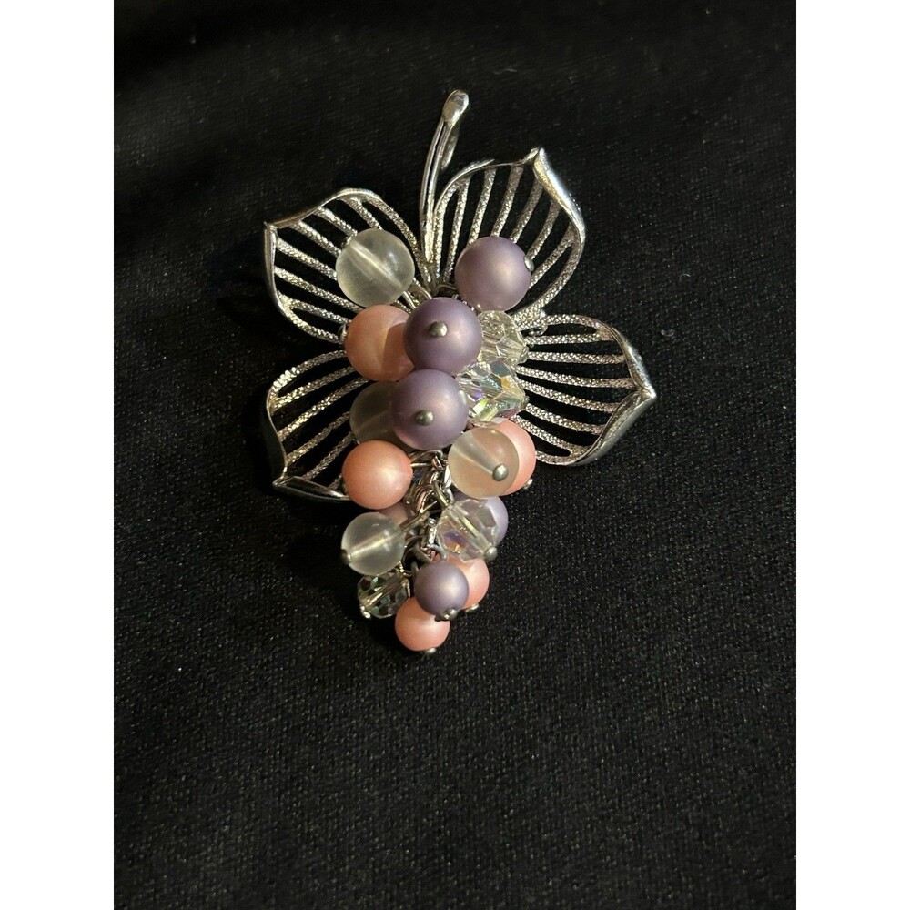 Vintage Signed Park Lane Cascade Crystal Bead Flower Pendant Brooch J104